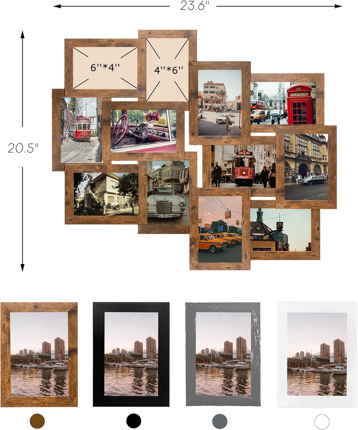 Jerry & Maggie 12 Opening Collage Picture Frame, Multi Picture Frame for Wall, 4x6 Inches, Plastic Wall Picture Frames for Living Room, No Assembly, Golden/ 2 Pack