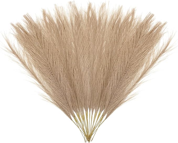 30 Pcs Deep Coffee Faux Pampas Grass, 17 Inches Artificial Pampas Grass Bulk, Short Fluffy Faux Pompas for Vase Filler, Home Boho, Wedding Anniversaries, Baby Shower Decoration