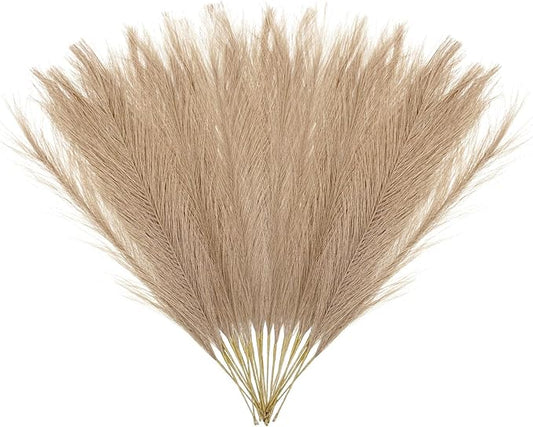 30 Pcs Deep Coffee Faux Pampas Grass, 17 Inches Artificial Pampas Grass Bulk, Short Fluffy Faux Pompas for Vase Filler, Home Boho, Wedding Anniversaries, Baby Shower Decoration