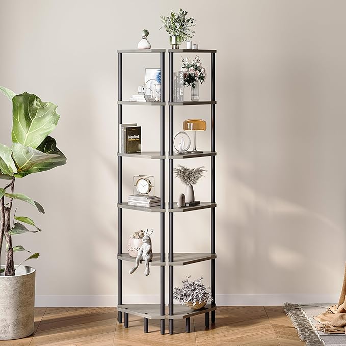 6 Tier Corner Shelf, 66.5'' Tall Standing Shelf, Narrow Display Shelf Stand, Modern Corner Bookshelf, Plant Stand, Corner Bookcase for Living Room, Bedroom, Bathroom, Oak LCS502Q