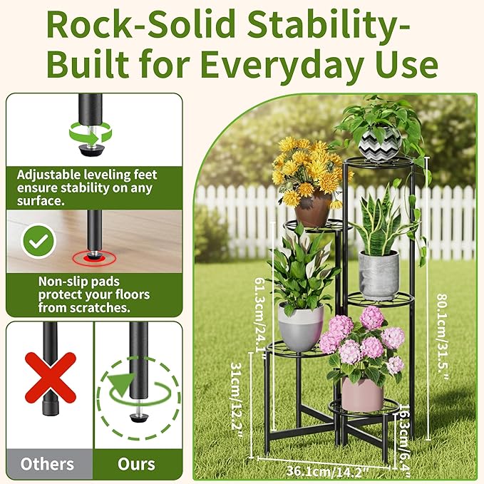 Plant Stand 5 Tier Indoor Metal Flower Shelf for Multiple Plants Corner Tall Flower Holders for Patio Garden Living Room Balcony Bedroom Black Diamond