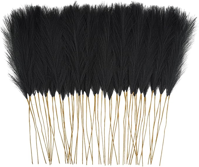 50pcs Faux Pampas Grass, 21.6" Short Artificial Pompous Grass Floral Fake Pompas Grass Branches Vase Filler Flower Arrangement for Home Wedding Boho Decor, Black