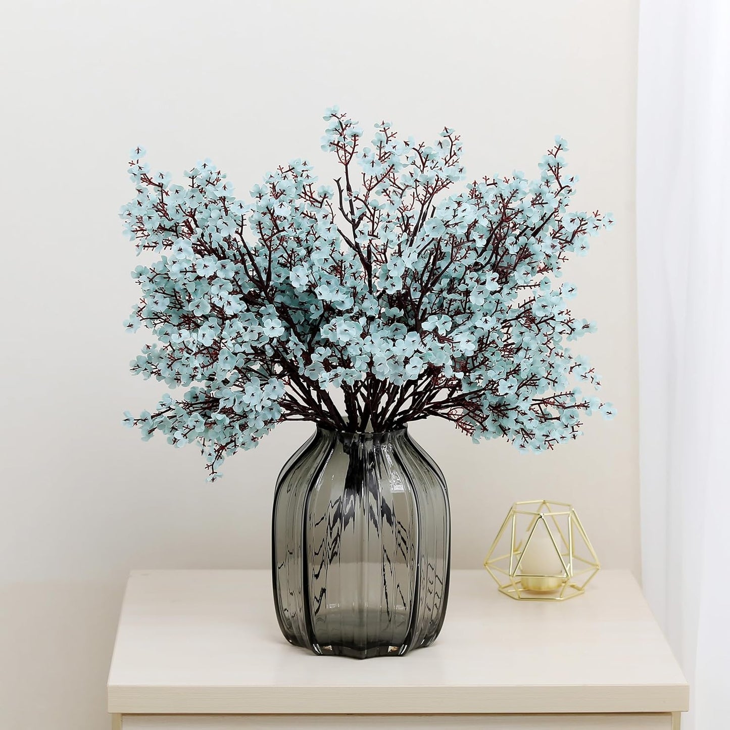 JAKY-Global Babys Breath Fabric Cloth Artificial Flowers 12 Bundle European Fake Silk Plants Decor Wedding Party Decoration Bouquets Real Touch DIY Home Garden (Grey Blue-12pcs)