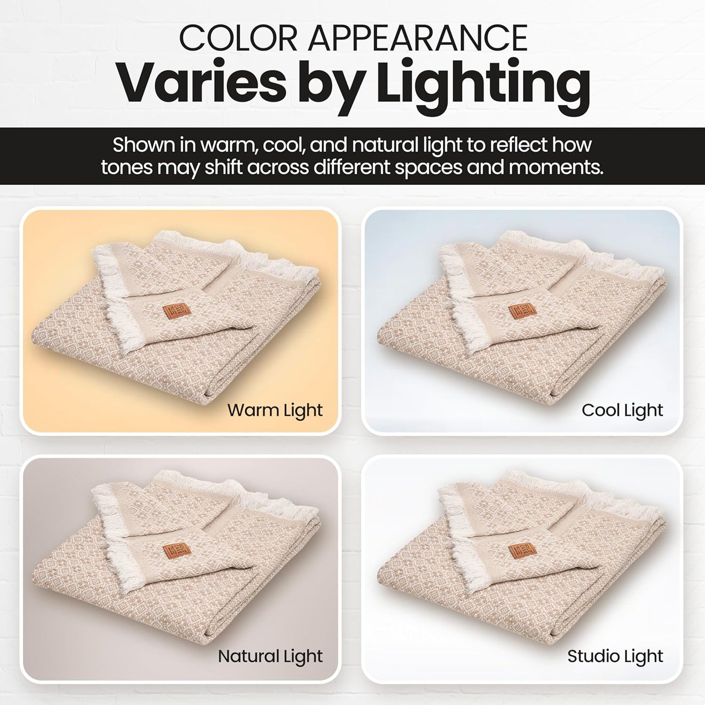 Gold Case Throw Blanket for Couch - 100% Recycled Turkish Cotton Blankets & Throws - Retro Soft Throw Blankets for Living Room - Boho Decorative Woven Couch Blanket - 50x60 - Beige