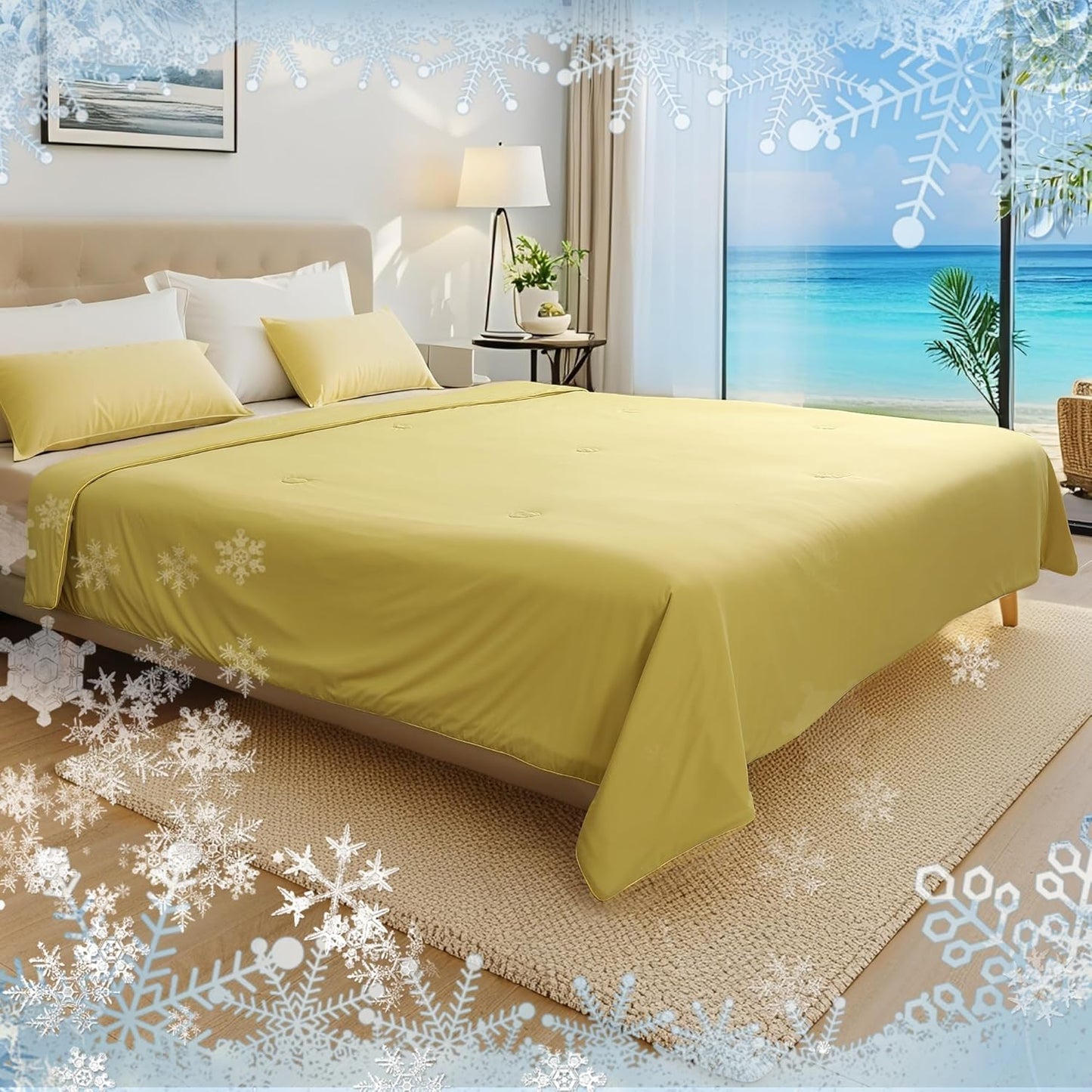 Cooling Comforter Summer Blanket for Hot Sleepers, Ultra-Cool & Cozy, All Season Comfort, Double-Sided Cold Blanket for Night Sweats, Queen Size 78" x 90", Dusty Mustard