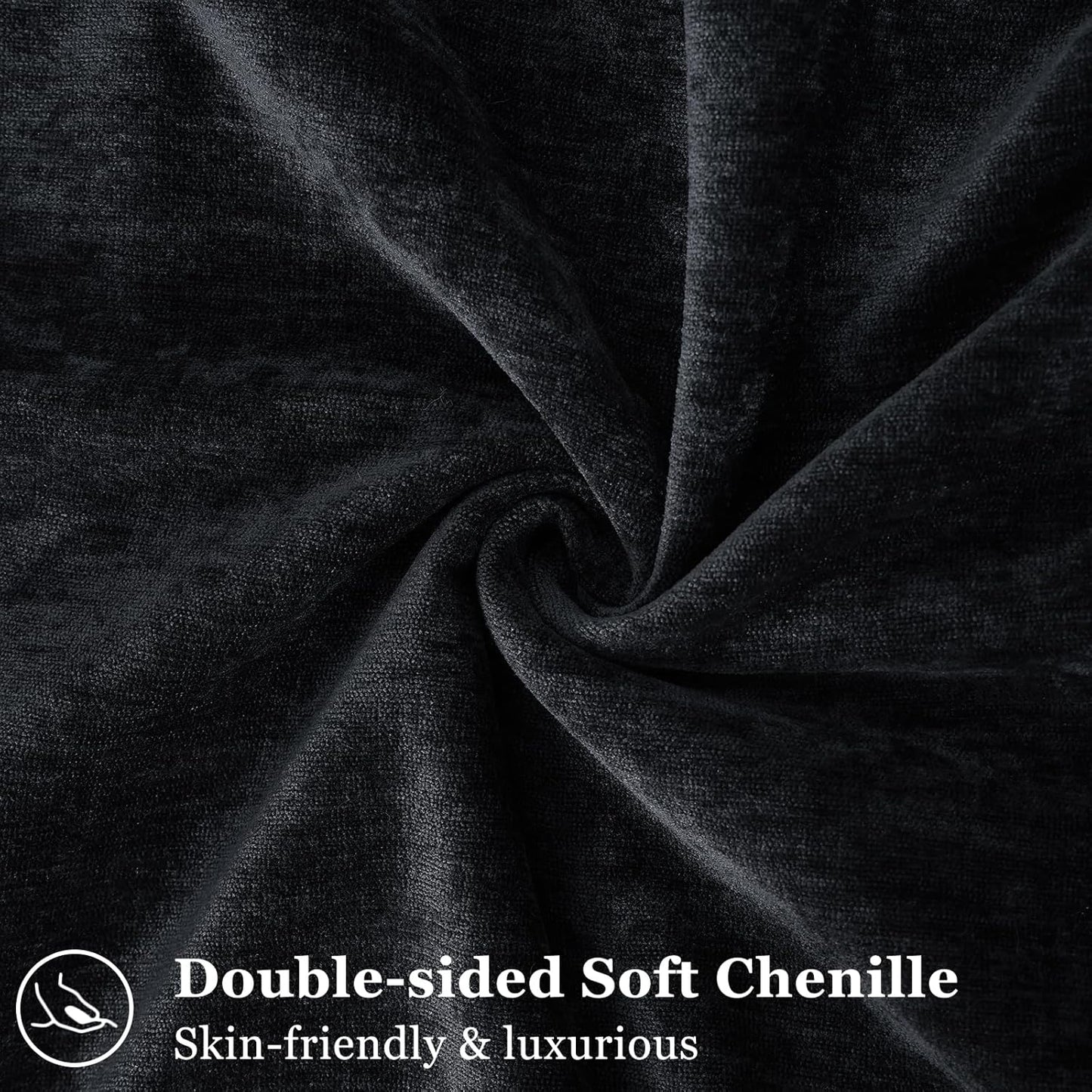 decorUhome Couch Throw Pillow Covers 26x26 Set of 2, Decorative Soft Euro Neutral Chenille Pillow Covers with Elegant Design for Sofa Bed Living Room Home Decor, Black