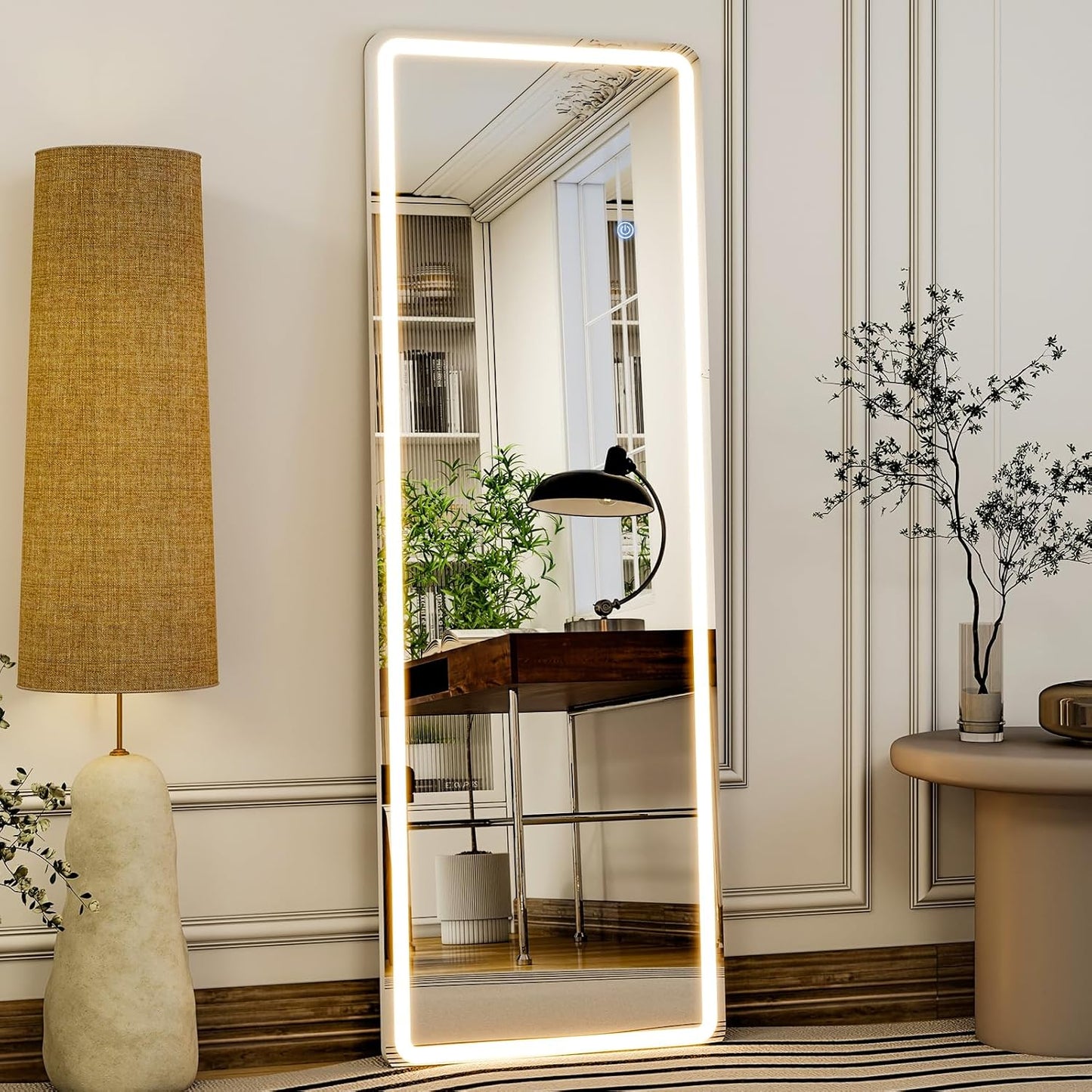 GLSLAND LED Full Length Mirror - 56" x 20" Floor Standing Mirror with Light for Bedroom/Cloakroom -Dimmable & 3 Color Lighting/Wall Mounted Full Body Mirrors