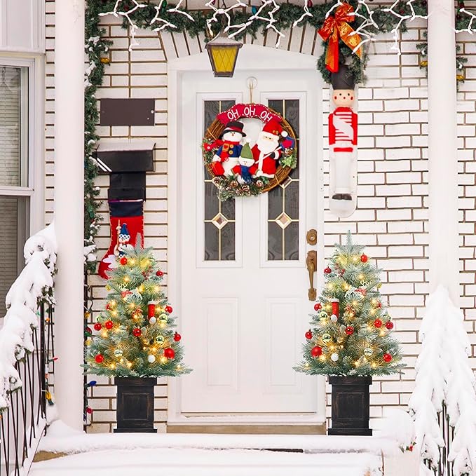 3 ft Pre-Lit Mini Xmas Tree with Multi-Mode Led Lighting (2, Black Vintage Base)