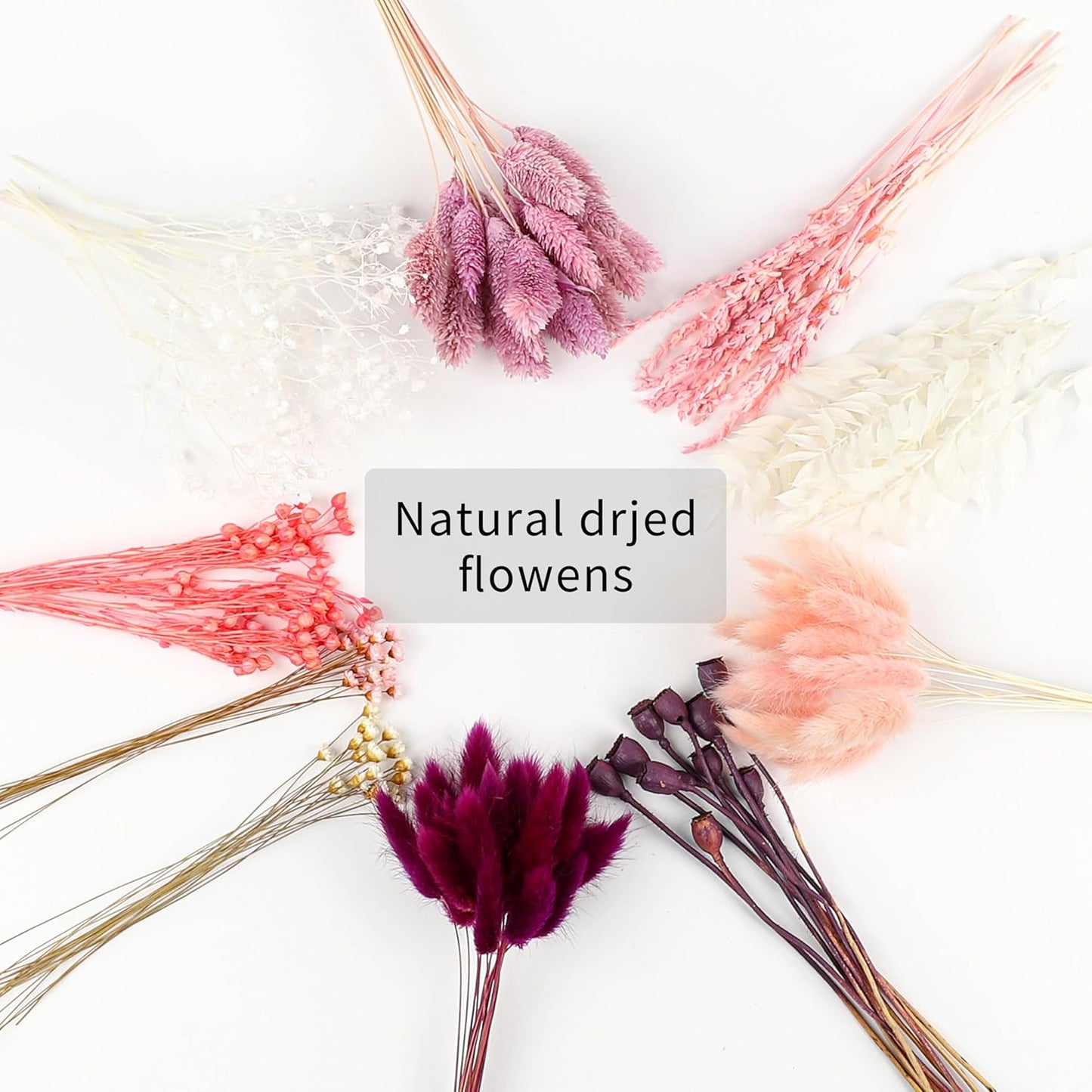 DIY Natural Real Dried Flowers Kit for Crafts Mini Dried Florals with Stems Bouquets for Vase Candle Making Resin Jewelry Nail Pendant Cards Scrapbooking Floral Arrangement Handcraft (Pink)