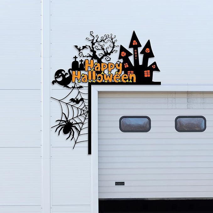 Personalized Metal Happy Halloween Door Toppers, Custom Haunted House Ghosts Spider Web Door Corner Sign, UV Printed Spooky Frame Top Decorative Creative Silhouette Wall Art Decor