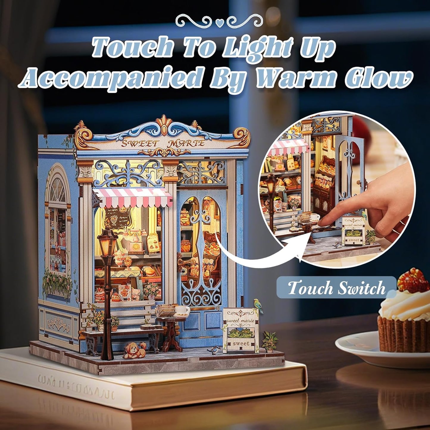 Fsolis Book Nook Kit - DIY Bookshelf Miniature Kit for Adults, 3D Puzzle Booknook Bakery Tiny House Adult Craft Gifts for Women Teenagers Book Lovers (Sweet Marie)