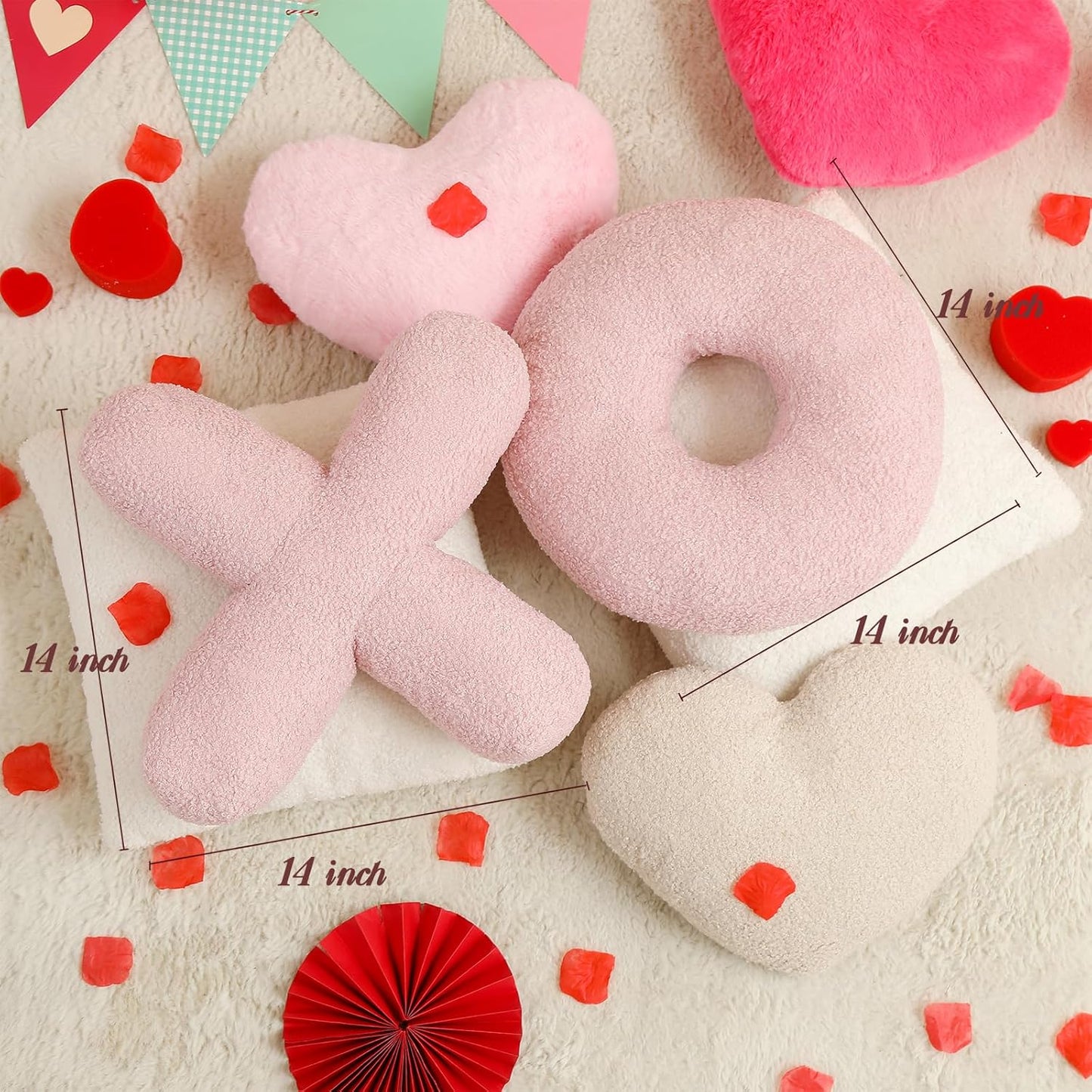 EastTree XO Pillows, Christmas Love XO Shaped Pillow, Pink Throw Pillows, Love Pillow Gifts, Ultra Soft Teddy Fleece Wedding Pillows, Women Girls Kid Room Decor, Valentine's Day Decor 14x14 Inch