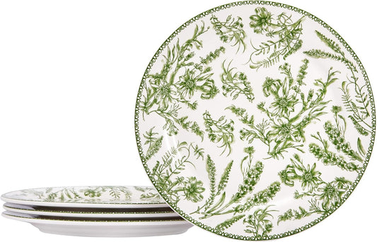 Bico Green Garden Toile De Jouy Salad Plates Set of 4, 8.75 Inch Ceramic Dessert Plates for Salad, Appetizer, Side Dishes, Microwave and Dishwasher Safe, Gift for Housewarming and Thanksgiving