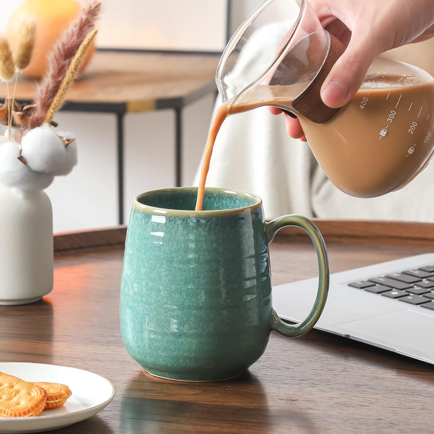 Large Coffee Mugs, Extra Large Ceramic Coffee Mug, 23 oz Handmade Pottery Mug, Big Tea Cups with Handle for Office and Home, Dishwasher and Microwave Safe (Crystal Green)