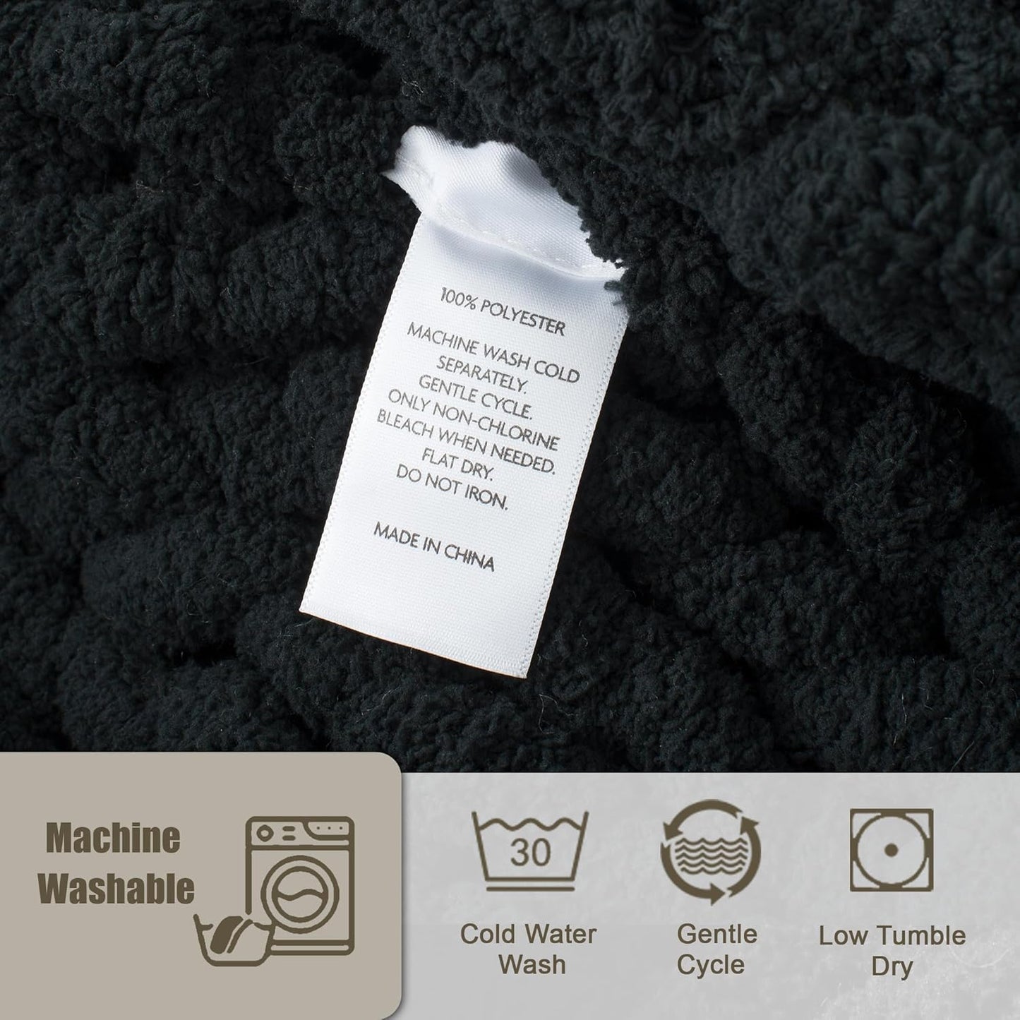 Chunky Knit Throw Blanket 60"X 80", 100% Handmade with Soft Chenille Yarn, 6.7lbs Thick Cable Knitted Blankets, Large Rope Knot Crochet Throws for Couch Sofa Bed Home Decor, Black