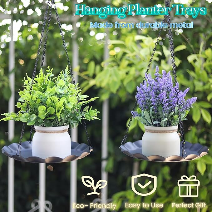 Hanging Planter for Indoor Outdoor, Plant Hanger, Hanging Plant Holder, Plant Pot Shelf Basket for Window Wall Ceiling Garden with Chains and Hooks, 2Pcs (Wavy Round)