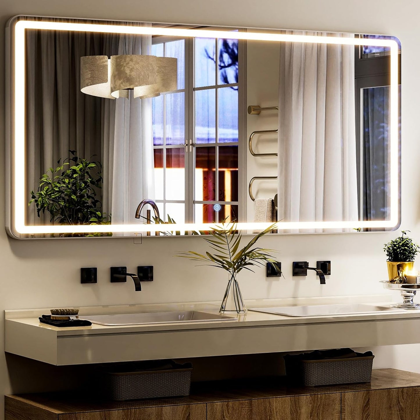 GLSLAND 65x26 LED Mirror Full Length, Aluminum Alloy Floor Mirrors with Lights, 3 Color Lighting & Dimming for Bedroom Decorative Wall Mounted, White