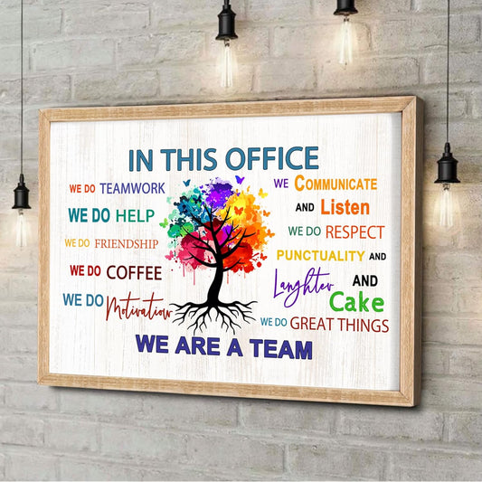 In This Office We Are A Team Wall Decor 24x18 Inch Frame Office Inspirational Wall Art, Motivational Teamwork Wooden Hanging Sign