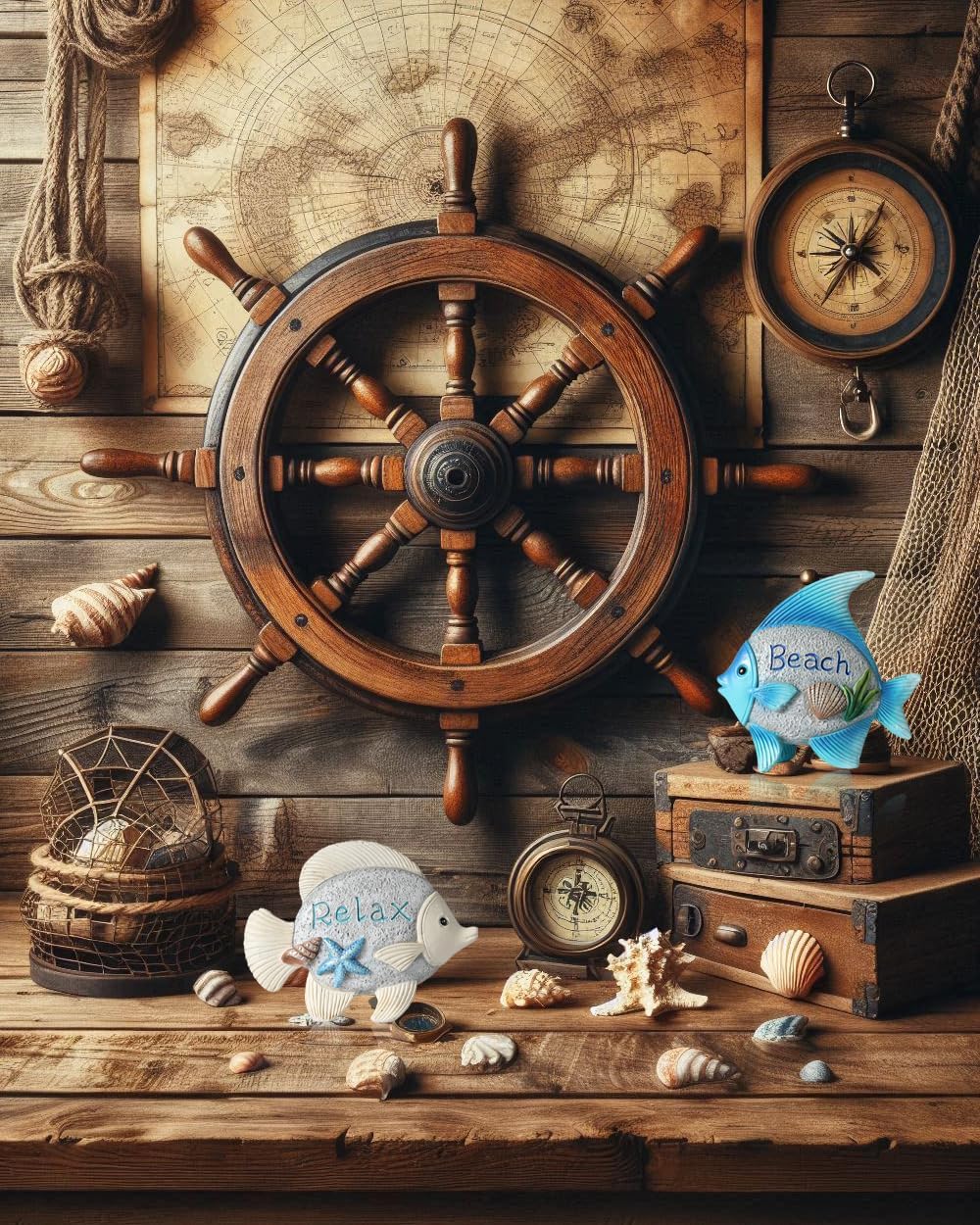 Coastal Charm Resin Fish Figurines - Set of 2 Decorative Relax & Beach Decor Nautical Themed 4.4'' Statues for Home Hotel (Fishes)