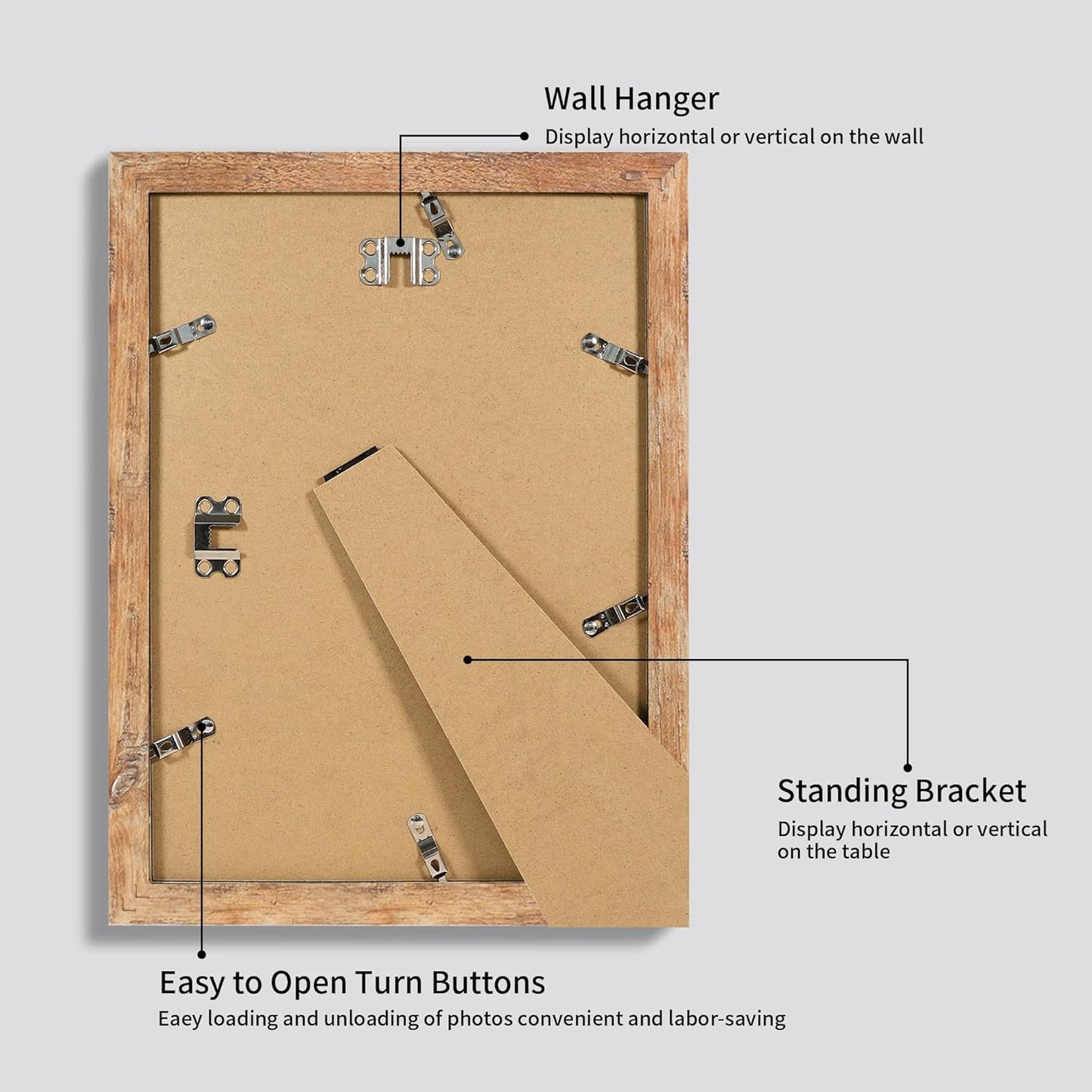 iRahmen 9x12 Picture Frame Set of 2, Rustic Brown Wood Frame with Tempered Glass, Display Pictures 6x8 with Mat or 9 x 12 without Mat for Horizontal or Vertical Tabletop and Wall Mounting