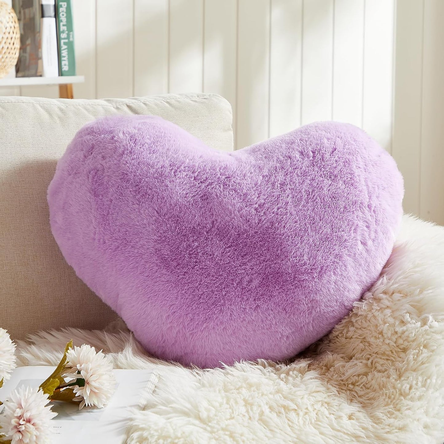 EastTree Heart Pillows, Purple Heart Shaped Pillows, Love Throw Pillows Gifts, Ultra Soft Faux Rabbit Fur Small Cute Pillows, Women Girls Kid Room Decor 10x13 Inch