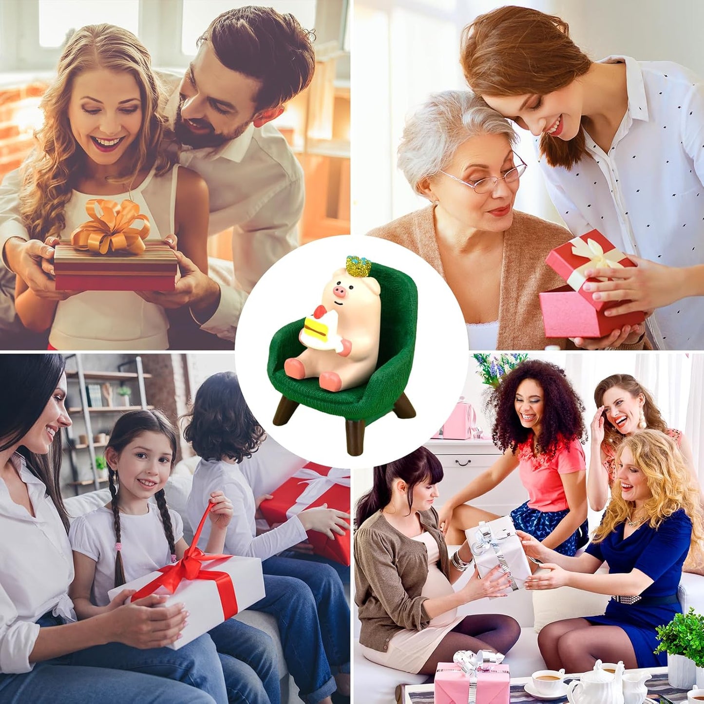 Cute Mini Pig Eating Cake Resin Figurine Apply to for Office, Home Decoration Perfect for Pig Lovers - Green Sofa