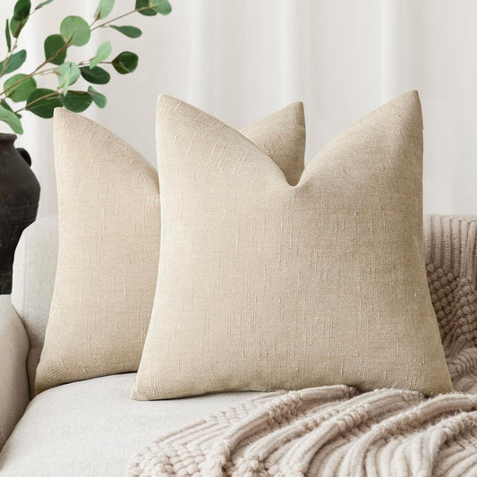 Foindtower Pack of 2 Soft Textured Throw Decorative Pillow Covers Square Accent Solid Cushion Cover Cozy Neutral Farmhouse Pillow Case for Couch Sofa Bedroom Living Room 18x18 Inch, Beige