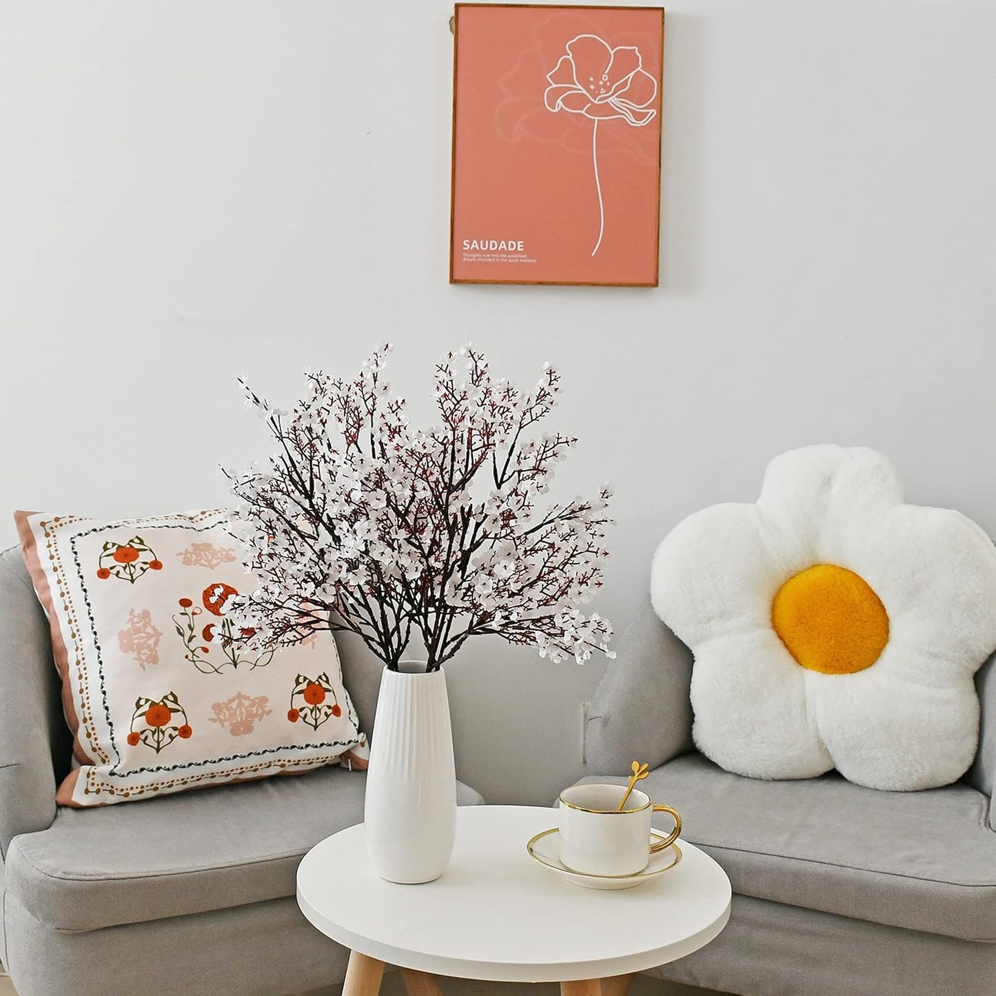 Mandy's White Artificial Baby’s Breath Flowers 6 Bundles Silk Gypsophila with Bendable Stems for Fall Centerpiece Wedding Decor and Table Arrangements