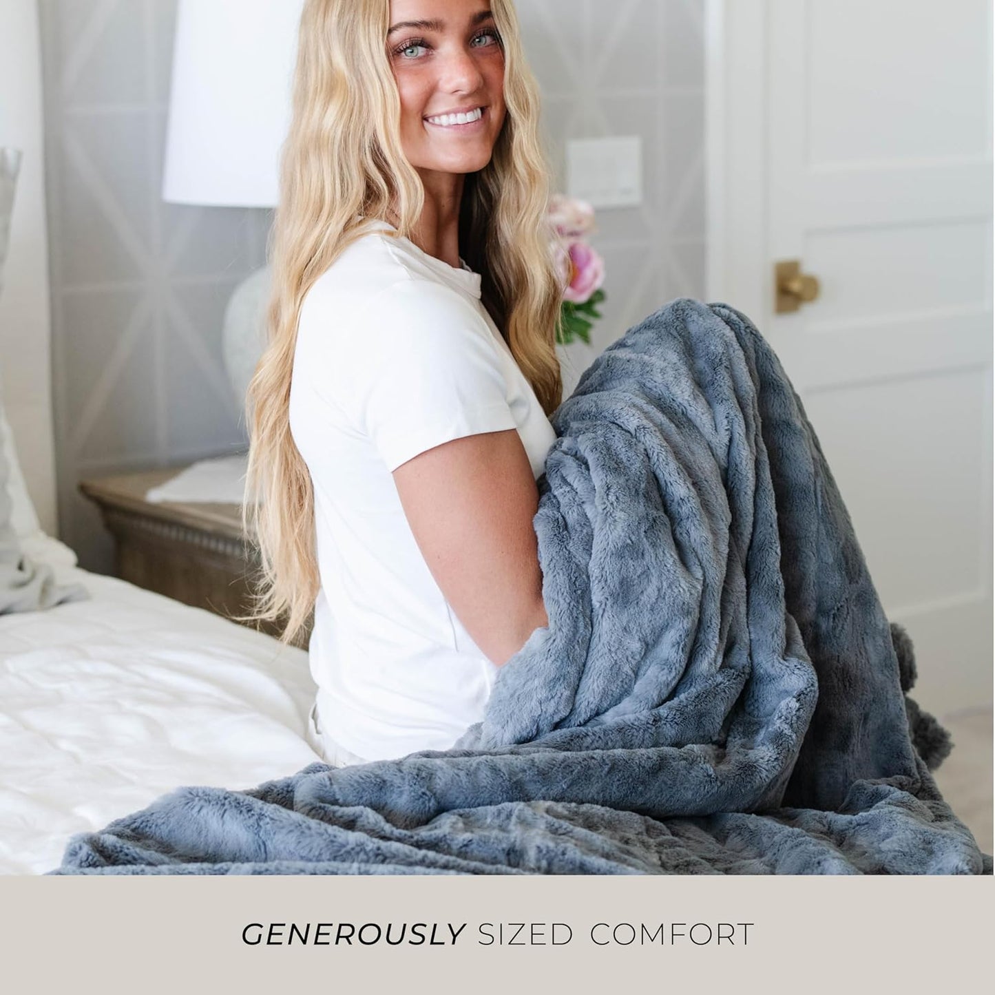 GRACED SOFT LUXURIES Throw Blanket Large Softest Warm Elegant Cozy Faux Fur for Home, Couch, Sofa, Chair, Den, Living Room (Solid Gray, Extra Large 60" x 80")