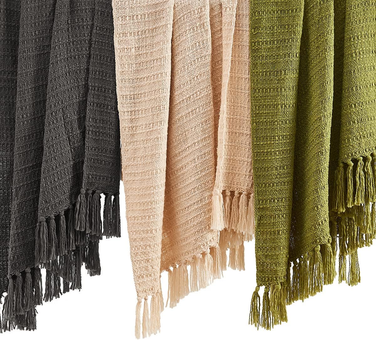 Chunky Knit Throw Blanket, Grey Soft Warm Cozy Bed Throw Blanket with Tassels, Boho Style Textured Knitted Home Decorative Blanket for Couch, Sofa &Bed, 50"x60"