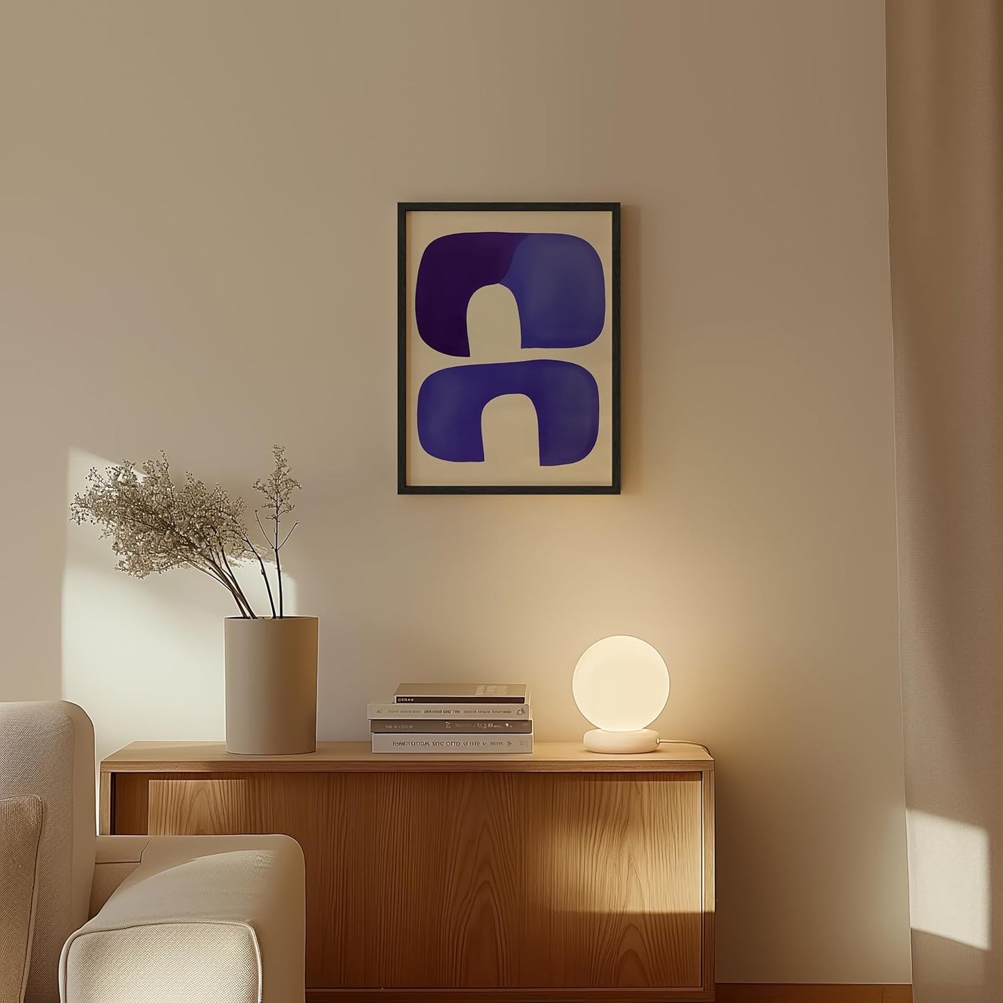 HAUS AND HUES Modern Abstract Wall Art - Blue and Green Living Room Art, Modern Artwork for Walls, Minimalist Picture for Living Room(Blue Tribal Shapes, Black Frame, 12x16)