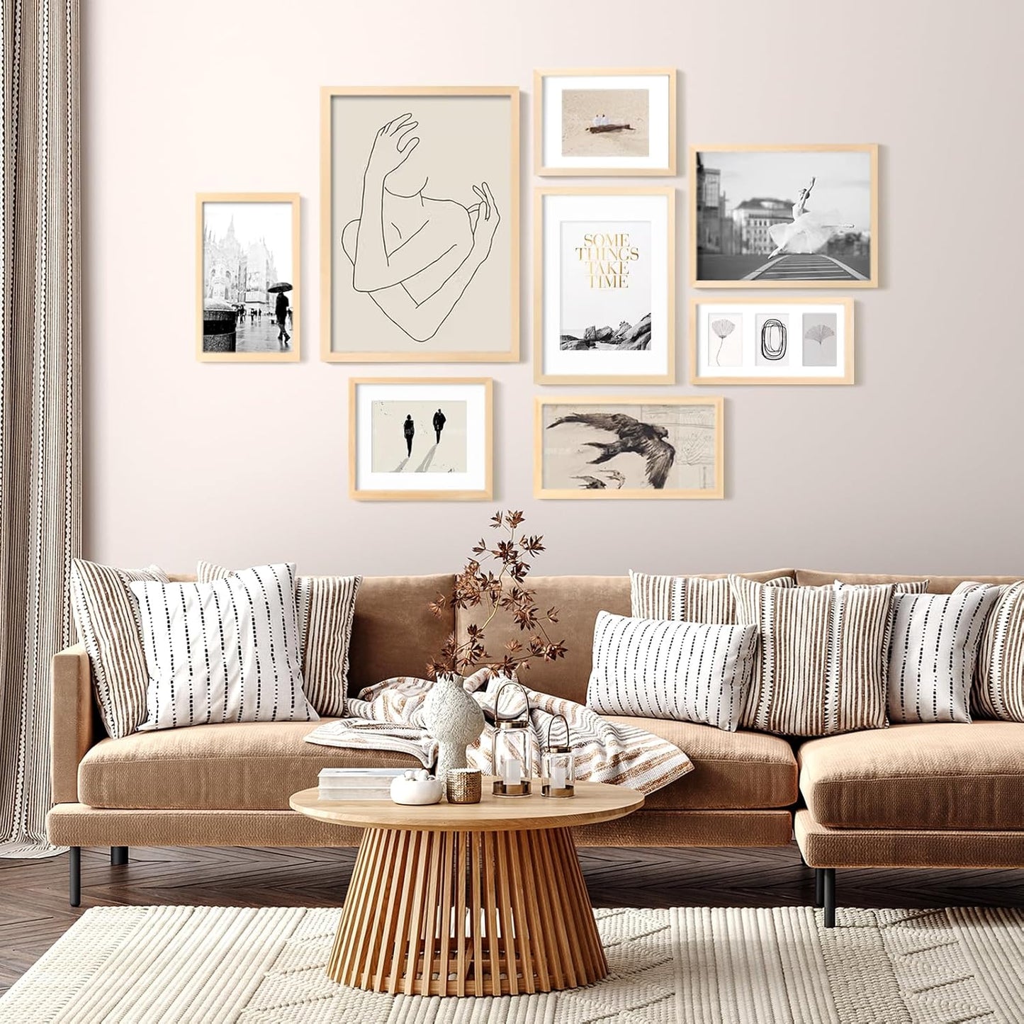 KINLINK A4 Picture Frame Natural, Solid Wood Frames with Acrylic Plexiglass for Pictures A5 with Mat or A4 without Mat, Tabletop and Wall Display Photo Frame, Set of 4