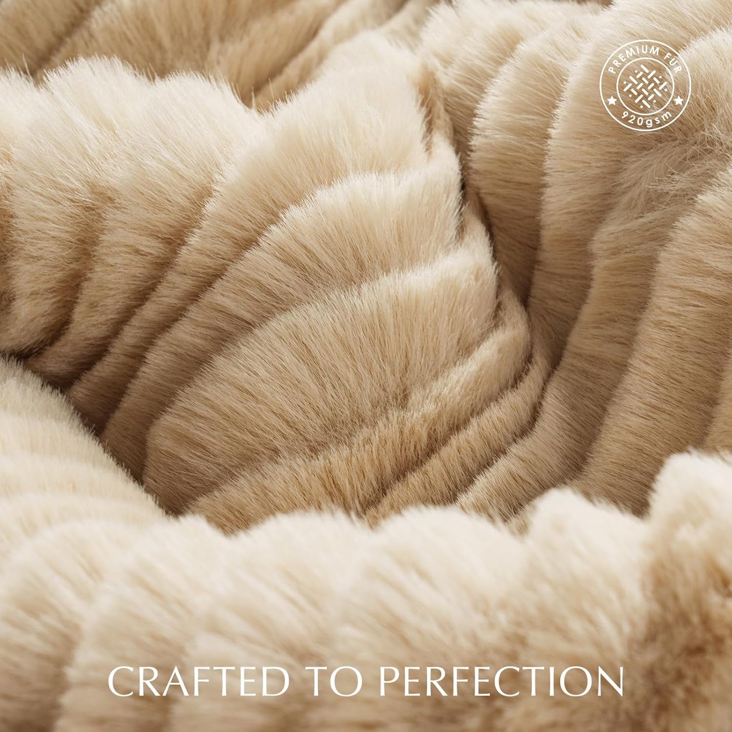 EVERGRACEHOME Ultra Soft Faux Fur Throw Blanket for Couch, Luxury Sculpted Texture Faux Rabbit Fur Blanket for Bed, Fluffy Thick Plush Warm Fuzzy Throw, 920GSM (Beige, 50''x60'')