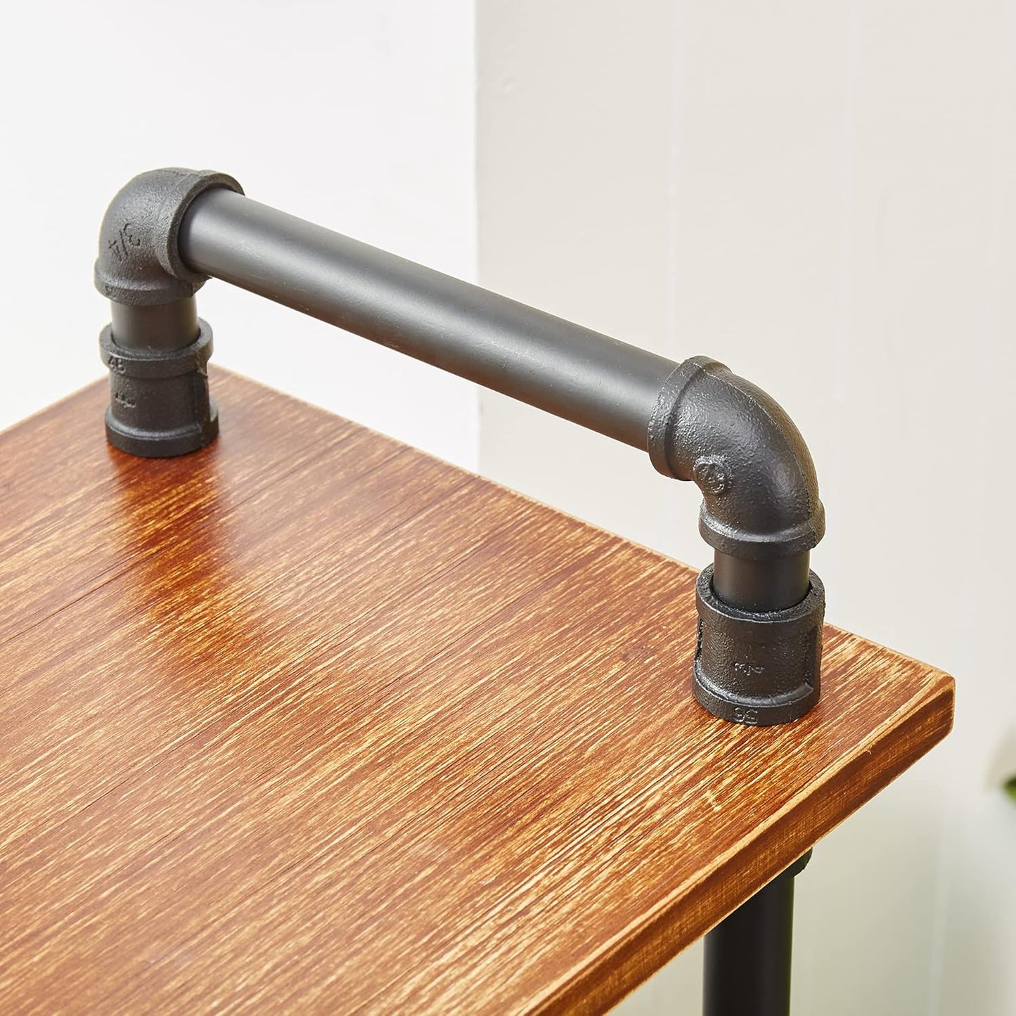 Industrial Bookshelf, 5-Tier Pipe Shelf, Wall Mounted Bookcase for Home and Office (Rustic Brown, 48" L x 11.8" W x 70" H)