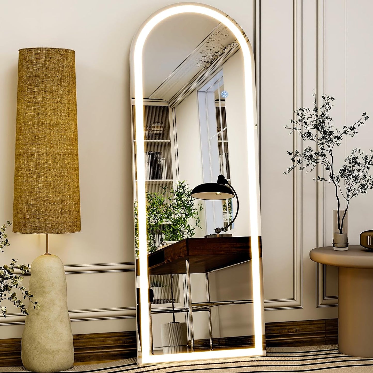 GLSLAND 20"x56" Arched LED Full Length Mirror with Lights – Wall Mounted or Standing Full Body Mirror for Bedroom/Cloakroom – Dimmable with 3 Color Lighting Modes