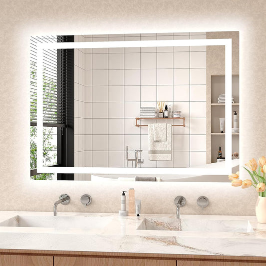 LED Mirror for Bathroom 40x28 Lighted Bathroom Vanity Mirrors with Lights, Brighter Frontlit and Backlit Anti-Fog Mirror, Tempered Glass, Dimmable 3 Colors Light Modes, Memory Function