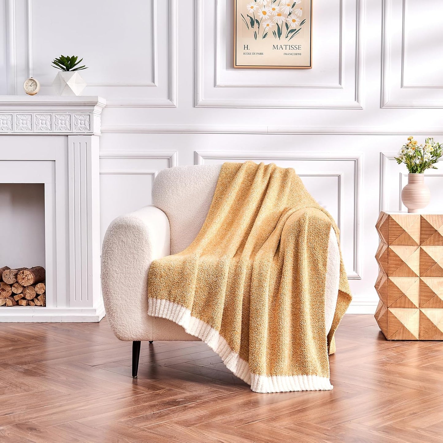 CozeCube Super Soft Fullfy Microfiber Reversible Knitted Blankets, Warm Cozy Fuzzy Plush Throw, Orange and White Melange Throw Blanket for Couch Bed Sofa, 60" x 80"