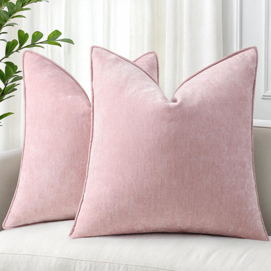 decorUhome Couch Throw Pillow Covers 24x24 Set of 2, Decorative Soft Euro Neutral Chenille Pillow Covers with Elegant Design for Sofa Bed Living Room Home Decor, Blush Pink
