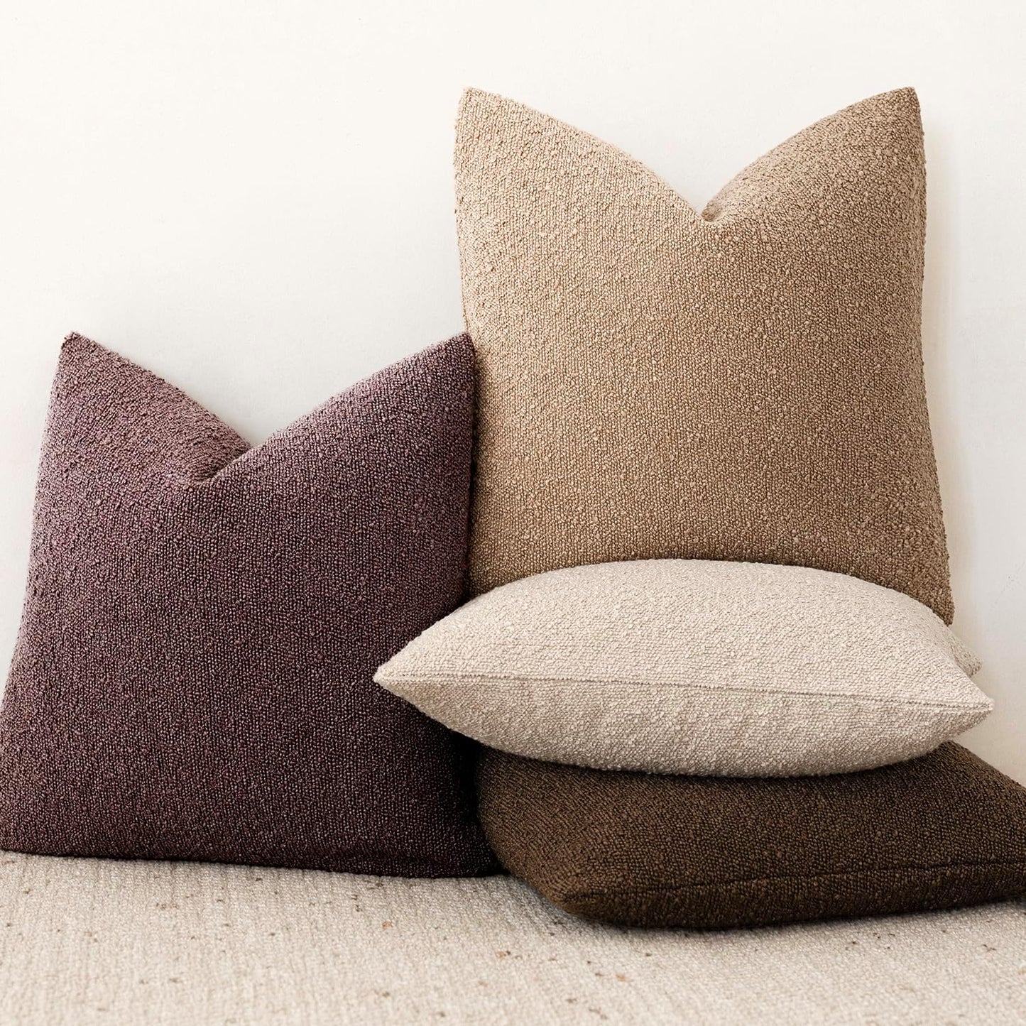 Foindtower Set of 2, Decorative Textured Boucle Throw Pillow Covers Accent Solid Pillow Cases Soft Cozy Couch Cushion Case for Chair Sofa Bedroom Living Room Home Decor 24x24 Inch Dark Purple