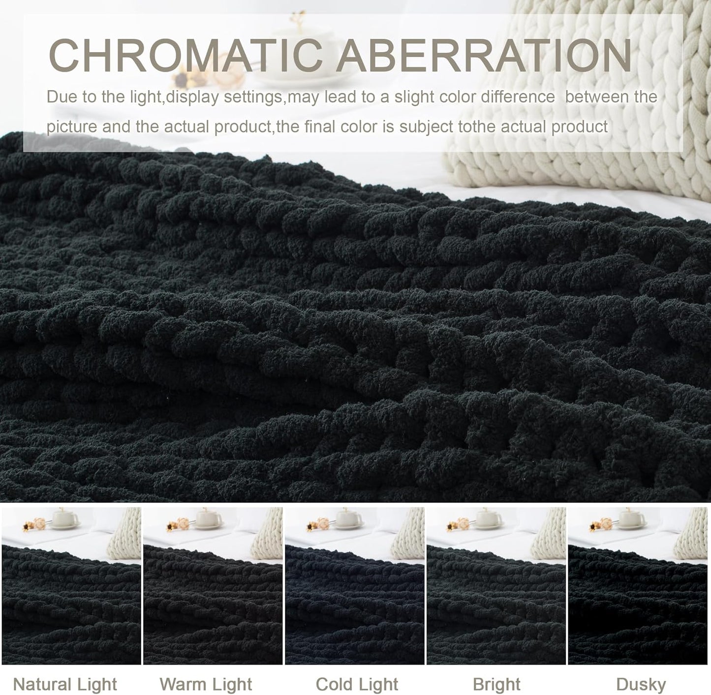 Chunky Knit Throw Blanket 60"X 80", 100% Handmade with Soft Chenille Yarn, 6.7lbs Thick Cable Knitted Blankets, Large Rope Knot Crochet Throws for Couch Sofa Bed Home Decor, Black