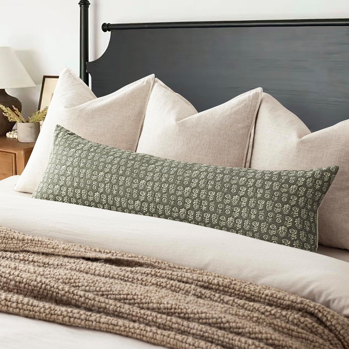 Foindtower Set of 2 Decorative Long Body Lumbar Throw Pillow Covers Neutral Modern Farmhouse Cushion Covers Vintage Home Decor for Sofa Couch Chair Bedroom Living Room,14×36 Inch,Sage Green