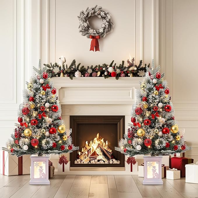 3 Ft Pre-Lit Christmas Tree, Artificial Christmas Trees with Lighting, Xmas Trees with 78 Led Lights, Christmas Decoration for Home, Office, Easy Assembly