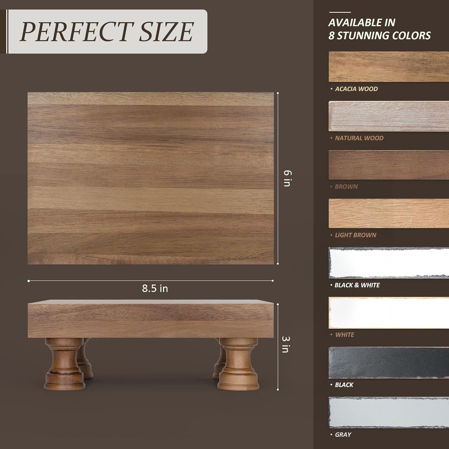 EOSAHR Farmhouse Wooden Riser for Display : Decorative Pedestal Stand for Kitchen Decor and Perfume Tray for Bathroom Counter Organizer - The Home Decor for Apartment Essentials (Acacia Wood)