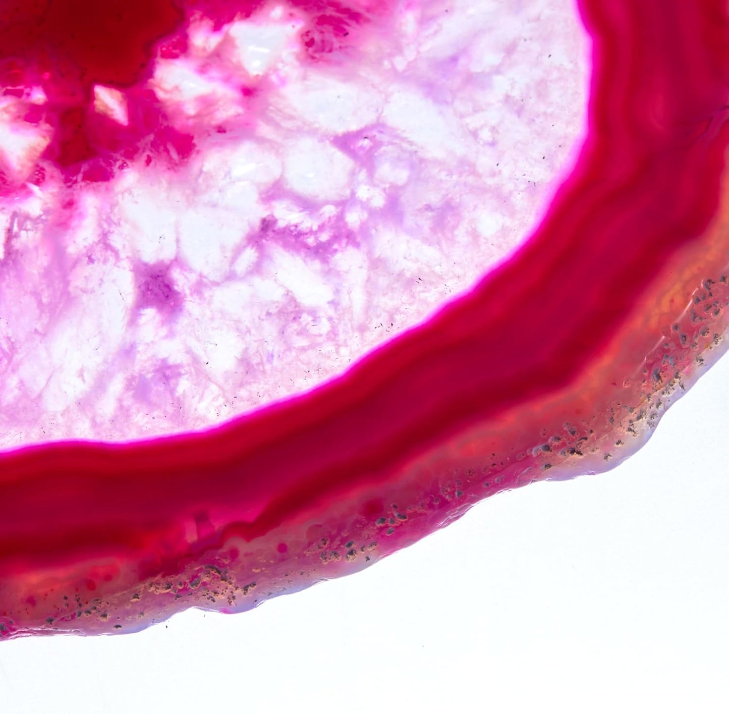 Luxury Lane Large Natural Brazilian Agate Slice Geode Rock Stone Drink Coaster with Wood Holder 4.7-5.5 inch Centerpiece Table Decoration, Rose Pink