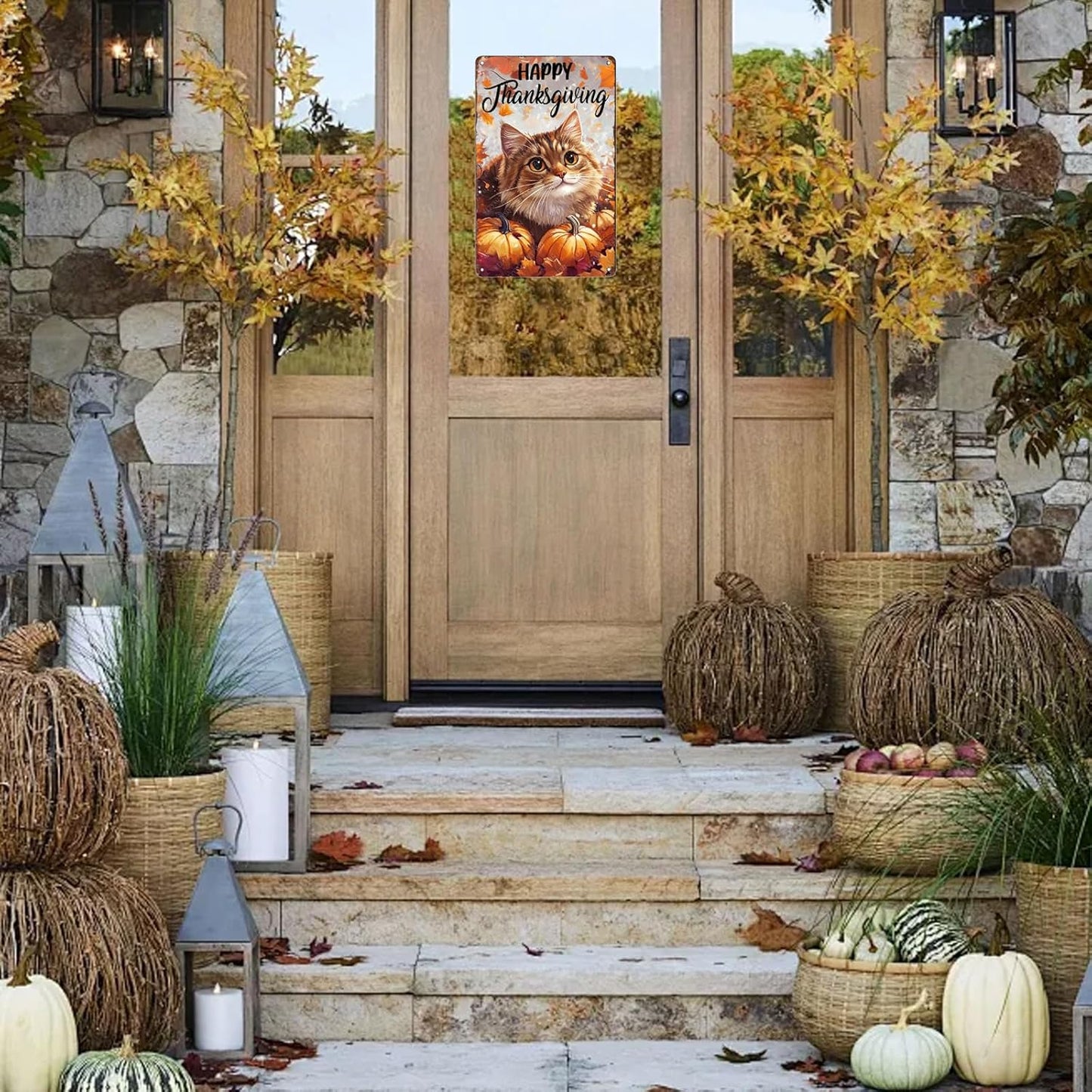 Metal Signs Happy Thanksgiving Tin Signs Aluminum Sign for Living Room Bedroom Bar Cafe Yard Garden Office Wall Decor 12×8 Inch