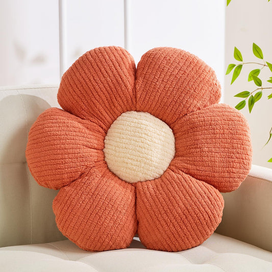 Flower Shaped Pillow - Daisy Decorative Cushion, Soft Seat Cushion, Orange Flower, 15.7"