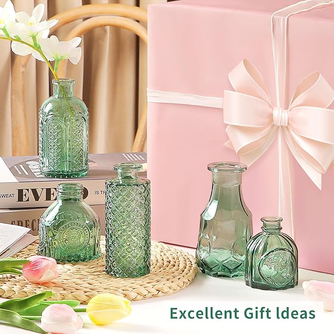 Glass Bud Vases in Bulk Set of 30 Pcs,Small Glass Vases for Flowers as Wedding Centerpieces for Tables,Clear Flower Vases Suitble for Wedding Decorations,Home Decor (Dark Green, 30 pcs)