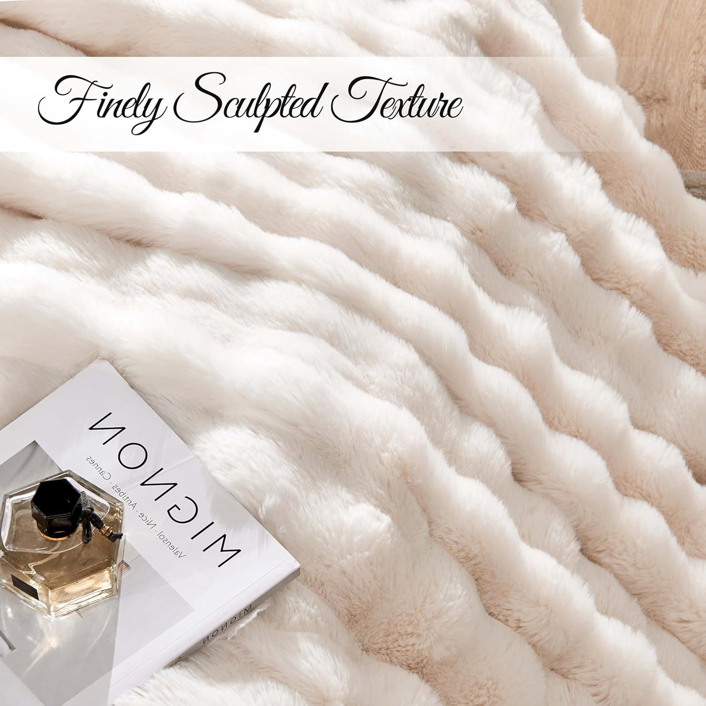 Luxury Faux Rabbit Fur Throw Blanket, Soft Bubble Fluffy Blanket Cozy Fuzzy Throw Blankets for Bed Sofa Couch, Decorative Thick Warm Plush Fuzzy Elegant Soft Mink Blanket (60" x 80",Cream White)