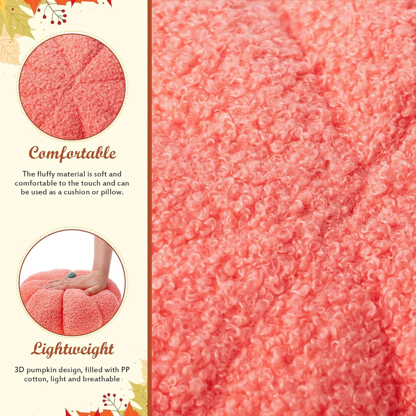 Kajaia 1 Pcs Simulated Pumpkin Pillow Plush 11 x 9.5 Inch 3D Cushion Fall Decorations Stuffed Throw Pillows Toy for Thanksgiving Christmas Halloween Bedroom Sofa Couch Supplies (Pink)