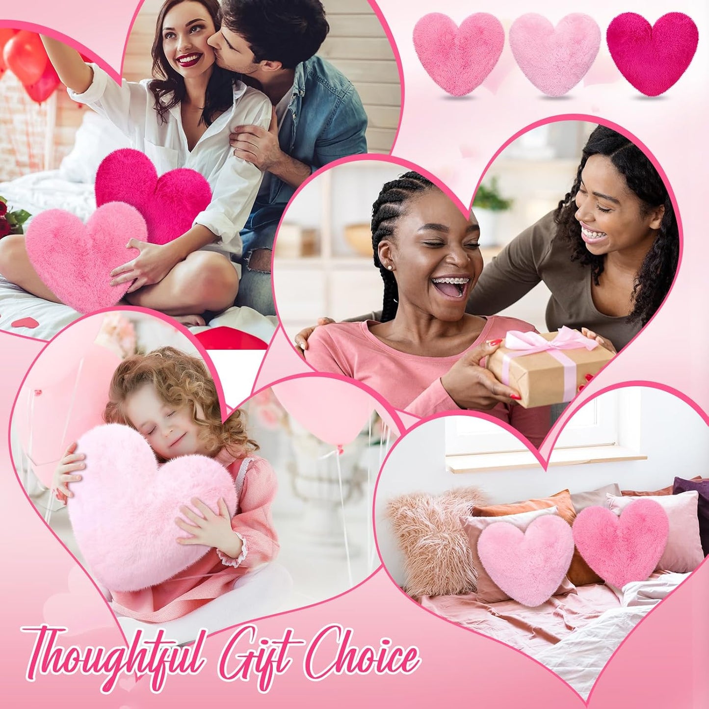 Liliful 6 Pcs Faux Rabbit Fur Heart Pillows Helloween Fluffy Heart Throw Pillows Christmas Cute Couch Cushion Soft Decorative Throw Cushion for Bed Sofa Girls Women(12 x 11 Inch,Lively Color)